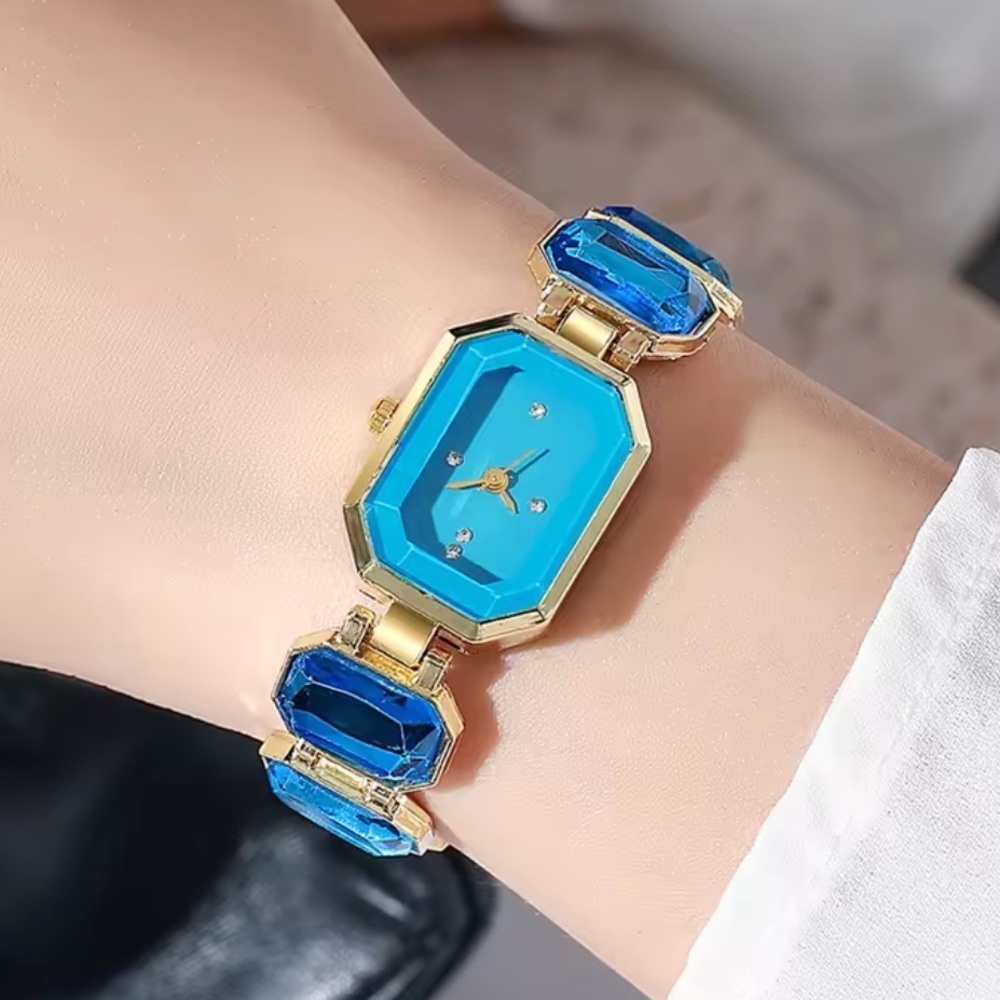 Classic Aquamarine Crystal Elegant Gold Watch - Picture 2 of 5
